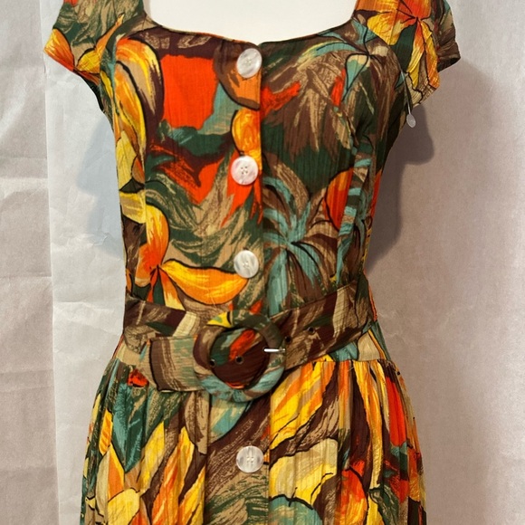 Vibrant Tropical Button-Down Midi Dress - Picture 5 of 14